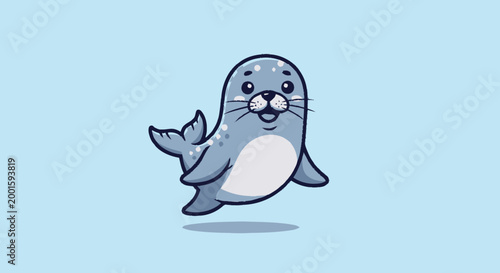 Cute Cartoon Seal Character Smiling.
