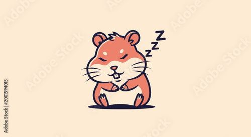Cute Cartoon Hamster Sleeping Peacefully Alone.