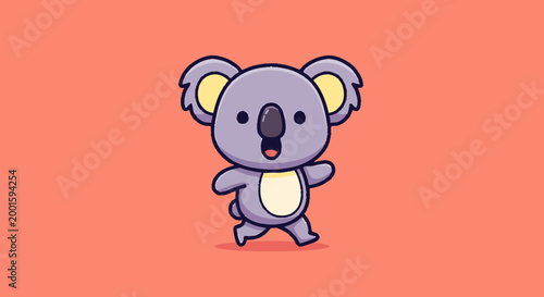 Cute Cartoon Koala Walking Alone.