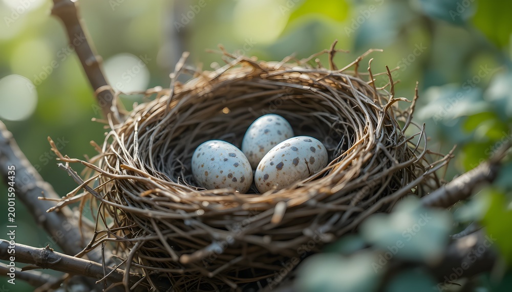 Fototapeta premium Bird Nest on Tree Branch with Natural Light