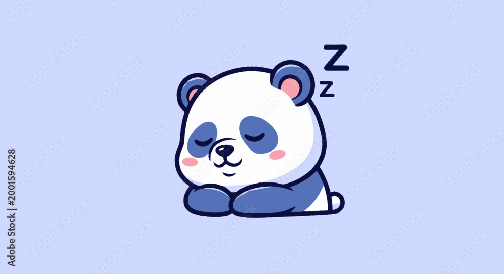 Fototapeta premium Cute Cartoon Panda Bear Sleeping Peacefully.