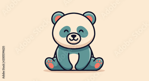 Cute Cartoon Panda Bear Sitting Down.