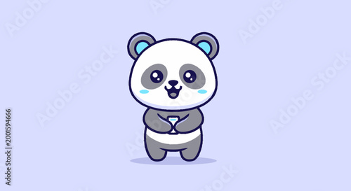 Cute Cartoon Panda Character Smiling.