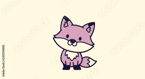 Cute Cartoon Pink Fox Character.