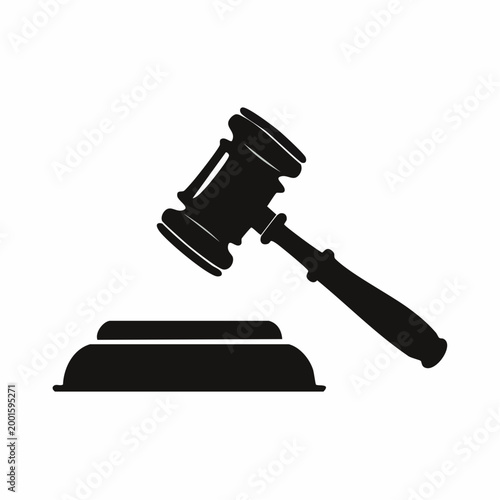 Black silhouette of a judge's gavel and sound block