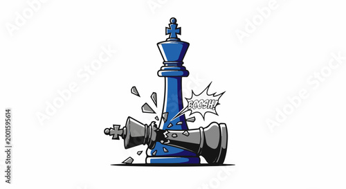 Blue king shattering a fallen grey king with a "BOOSH!" sound effect