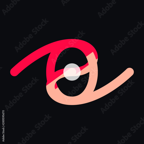 Minimalist red eye symbol with central white core icon on a dark black background illustration