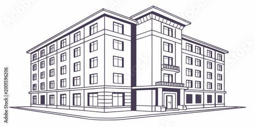 Vászonkép Outline illustration of a classic apartment building with a prominent entrance a