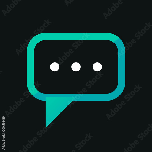 Minimalist teal speech bubble icon with dots for global communication and digital online messaging illustration