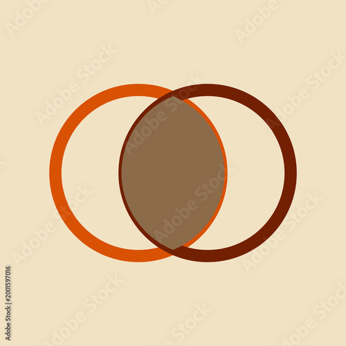 Minimalist Venn diagram showing two overlapping orange and brown rings with a central intersection area.