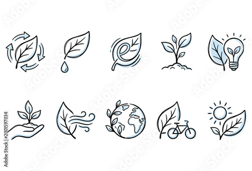 Leaf Icon Set – Hand Drawn Botanical Nature Vector Pack