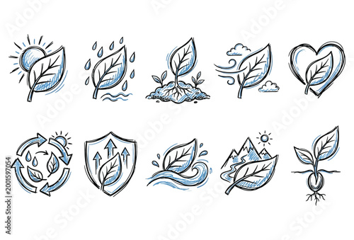 Leaf Icon Set – Hand Drawn Botanical Nature Vector Pack