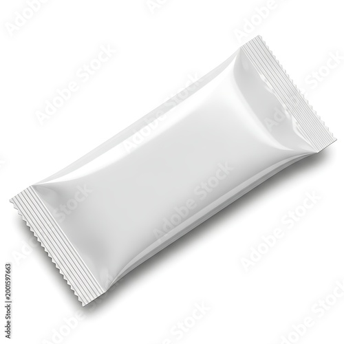 A single white packet of what appears to be a sweetener or tea bag on a plain background