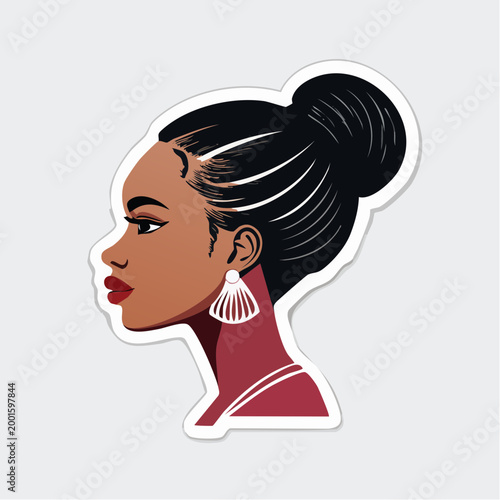 Stylized Profile of a Black Woman with Updo and Fan Earrings