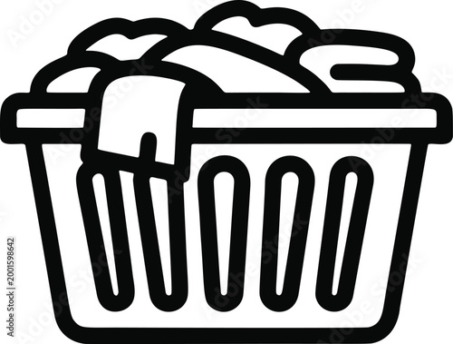 Full Laundry Basket With Clothes. Plastic laundry hamper overflowing with clothing items ready for washing and household chores.
