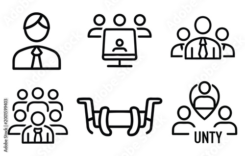 Business meeting and teamwork silhouette icons a collection of line art representing collaboration and communication