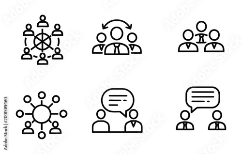 Networking and communication icons a silhouette collection representing teamwork connections and dialogue