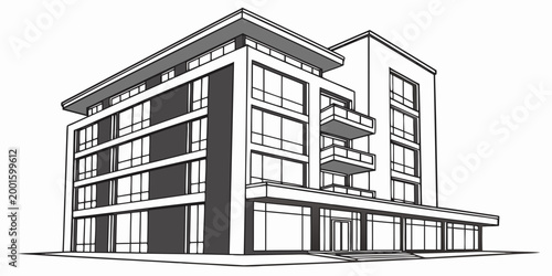 Multi-story apartment building exterior architectural drawing with real estate building apartment architecture exterior residential condominium structure property contemporary minimalist
