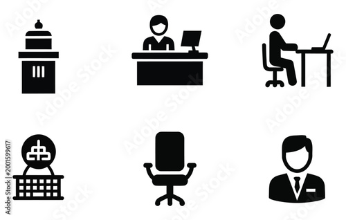 Office work silhouette icons a collection depicting modern workplace elements and professional roles vector