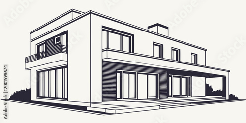 Architectural rendering of a modern luxury home exterior with exterior illustration contemporary house building design modern architecture real estate house plan line art residential building