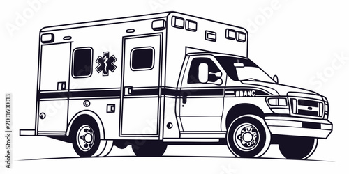 Ambulance vehicle outline graphic with aid car medical transport emergency vehicle ground transport road vehicle utility vehicle emergency services line art transport illustration ambulance
