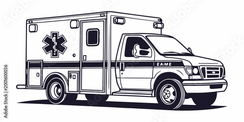 Ambulance vehicle line art illustration with aid car medical transport emergency vehicle ground transport road vehicle utility vehicle emergency services transport graphic health illustration