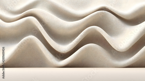 Minimalist fabric texture background beige soft textile abstract wave fold cloth pattern gentle curve and smooth surface create neutral cream linen material backdrop with light shadow and warm