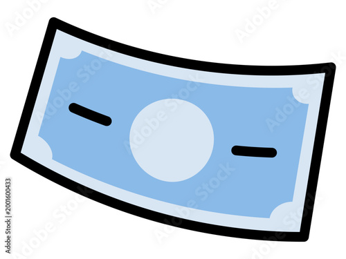 Blue banknote money bill with a thick black outline vector illustration. Personal finance, digital banking, online payment, wealth savings, global economy, business investment. Cash currency paper