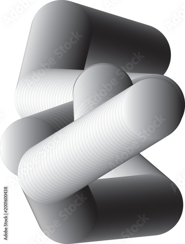 A black and white 3d rendering of curved shapes intertwined