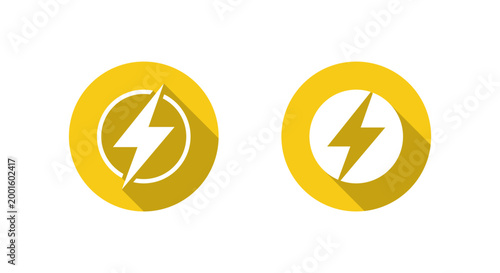 Lightning power icon with long shadow. Electric energy symbol. Electrical supply and high voltage sign