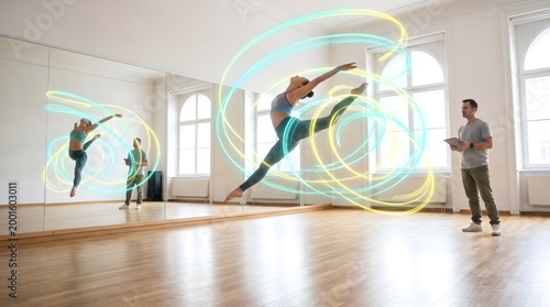Dancer in Leap with Holographic Light Trails - Contemporary Dance