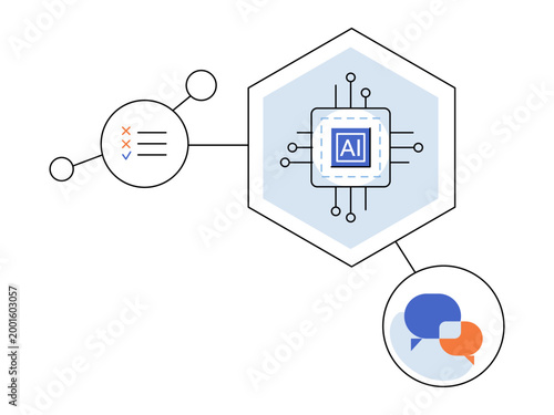 Artificial intelligence chip and code vector illustration. Chatbot logic, machine learning, auto support, software engineering, smart assistant, tech data. Microchip integrated with interface