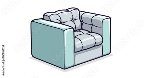 Modern armchair with tufted cushions, isolated on white background, illustration