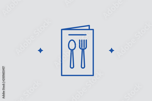 Menu with cutlery line icon for identifying airport dining options and in-flight meal services. Hospitality-focused vector illustration for airline catering brochures and terminal restaurant directori