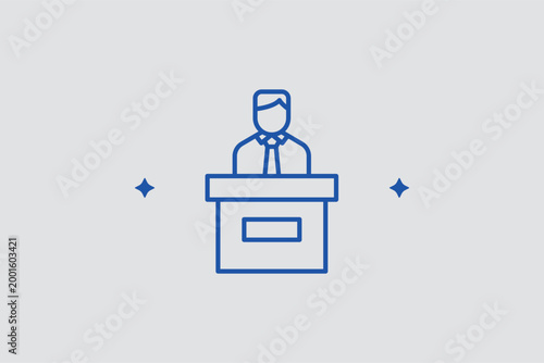 Reception desk line icon for passenger information and airline check-in counters. Service-oriented vector illustration for customer support portals and airport terminal floor plans.