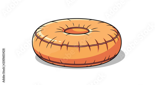 Orange inflatable donut pool float on white background