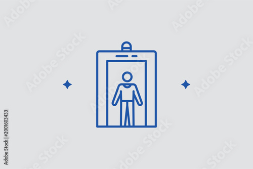 Security metal detector line icon for airport passenger screening and safety checkpoints. Protective vector illustration for security protocol guides and airport terminal facility maps.
