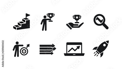 Icons representing workflow, efficiency, and work process.