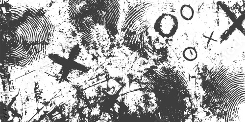 Abstract Black and White Grunge Vector Background with Fingerprints and Hand Drawn Marks