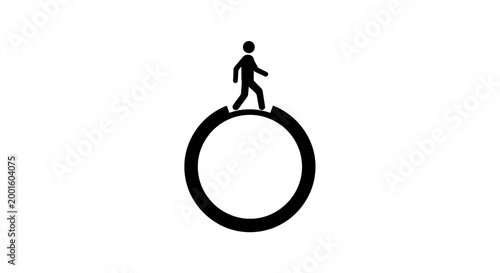 Silhouette of a person balancing on a large floating ring against a minimalist white background, symbolizing focus and equilibrium