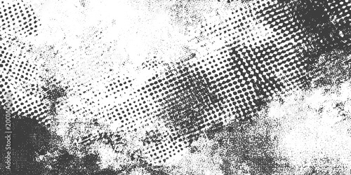 Black and White Grunge Halftone Texture Abstract Vector Background with Distressed Noise and Gritty Patterns