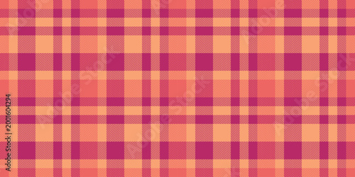 Blanket seamless plaid pattern, deluxe textile check tartan. Tradition vector texture fabric background in orange and pink colors.