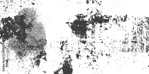 Distressed Black and White Grunge Texture with Fingerprint and Splattered Ink Vector Illustration