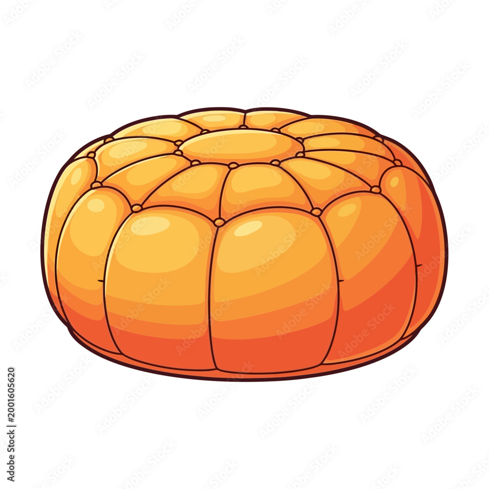 Fototapeta premium Orange Tufted Ottoman Pouf Isolated on White