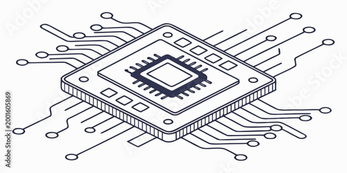 Tableau sur toile Central processing unit cpu graphic with radiating circuitry lines and connectio