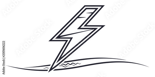 Graphic design element of a sharp lightning bolt icon intersecting with stylized ground waves representing impact or nature energy lightning electric abstract illustration isolated creative
