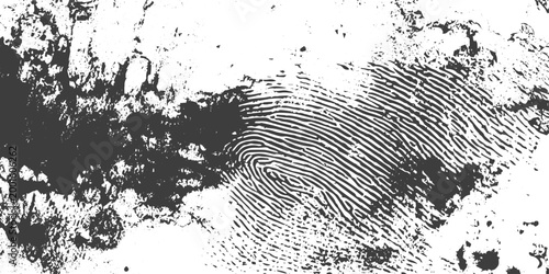 Black and White Grunge Fingerprint Texture with Ink Splatters and Distressed Vector Background