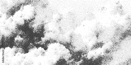 Wall Mural Black and White Stippled Texture of Clouds Abstract Grainy Halftone Vector Backg