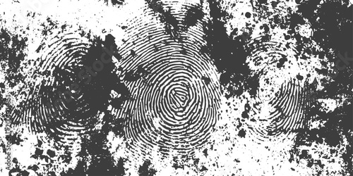Abstract Black and White Grunge Texture with Fingerprint Patterns and Distressed Ink Splatter Background Vector Illustration