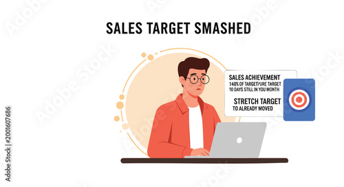 Business achievement, sales target, smashed goals, vector illustration, success concept